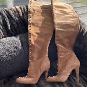 Valentino Garavani Tan Suede Over the Knee Boots